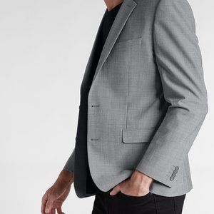 Express Slim Solid Gray Wool Modern Tech Suit 40 Short